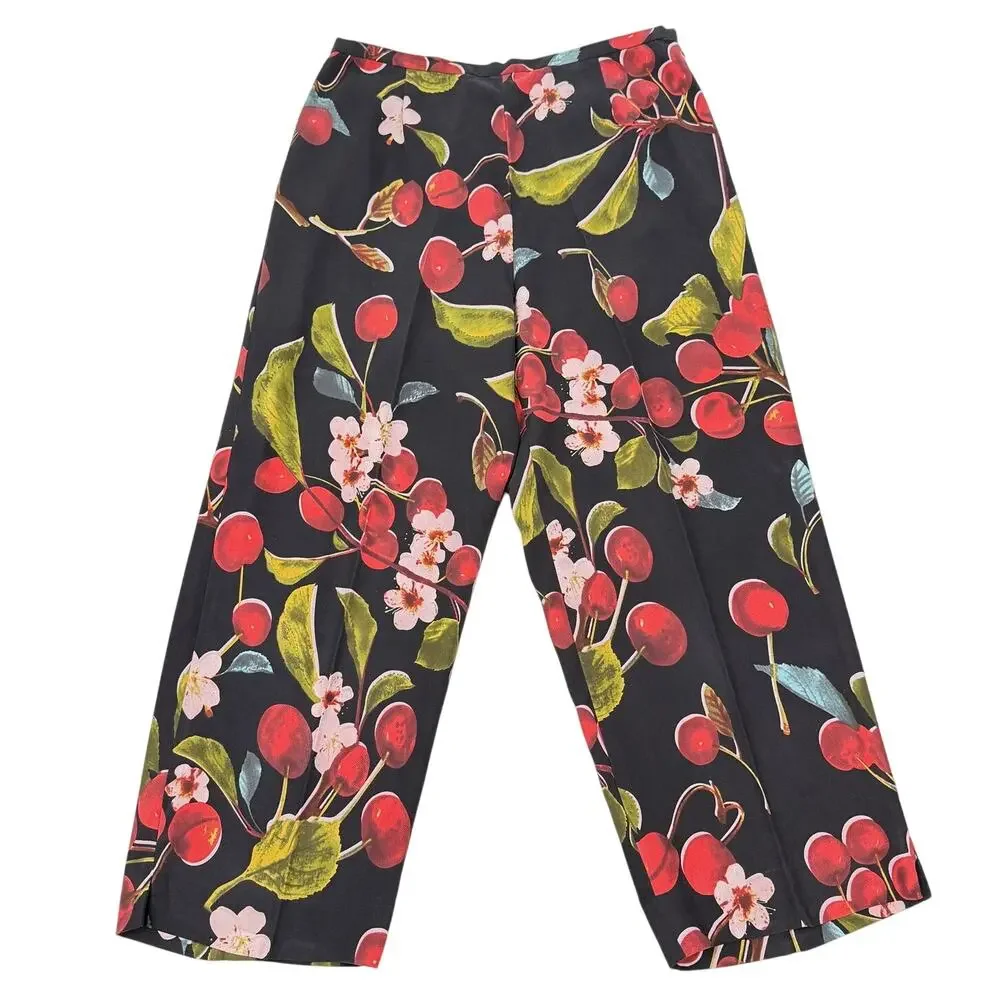 Vintage Hawaiian Kula Kula Silk Cherry Tropical Print Matching Set Summer